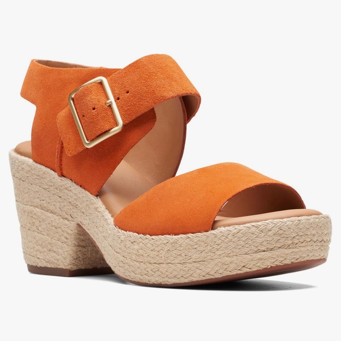 Clarks Orange Suede Espadrille Platform Sandals | 9.5 | New Open Box